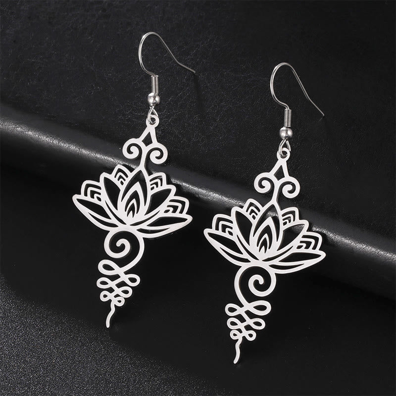 Boucles d'oreilles Lotus en argent Fleur creuse 27 mm Symbole d'illumination