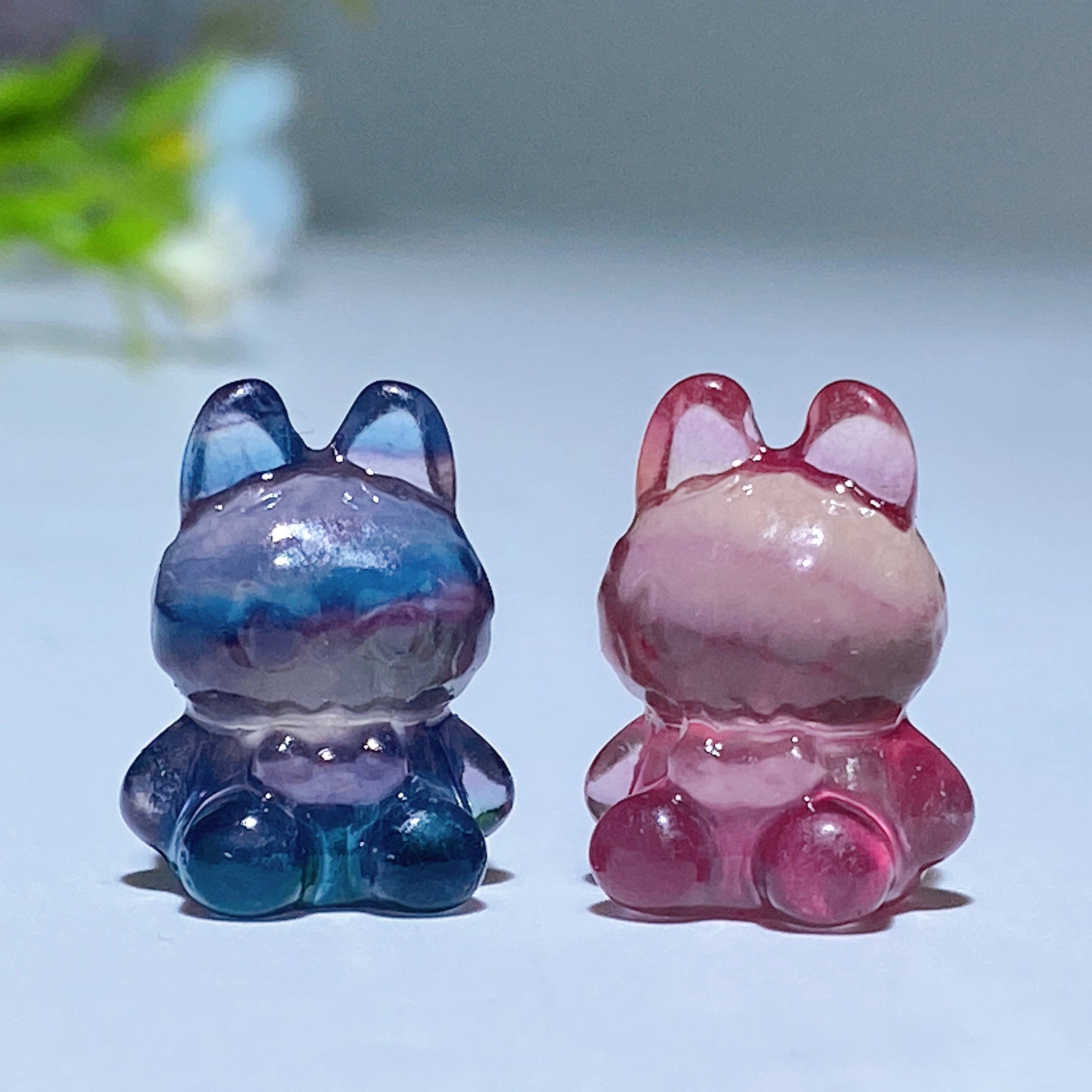 Silver Obsidian & Fluorite 14mm Crystal Figurines Set