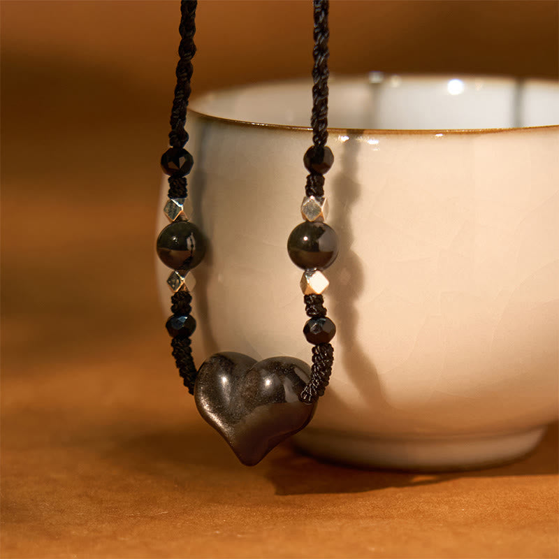 Collier de protection en obsidienne argentée pour femme