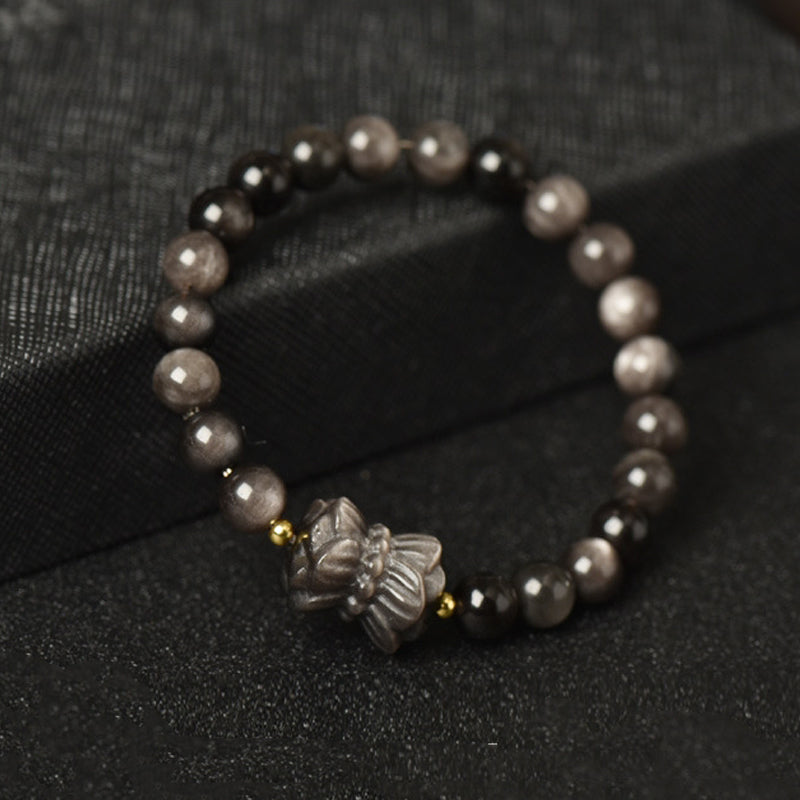 Bracelet de protection en obsidienne argentée, perles de méditation de 8 mm