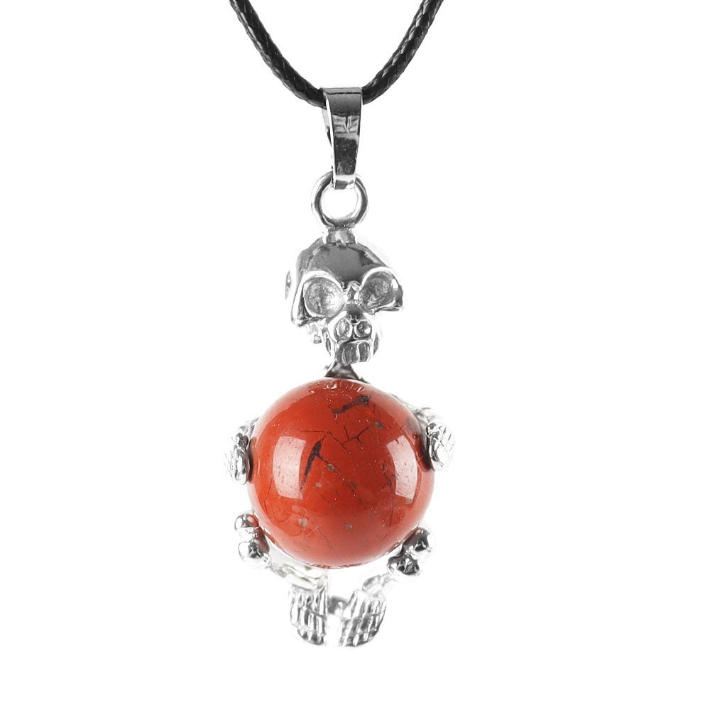 Silver Skeleton Wrapped Gemstone Pendant Spiritual Necklace