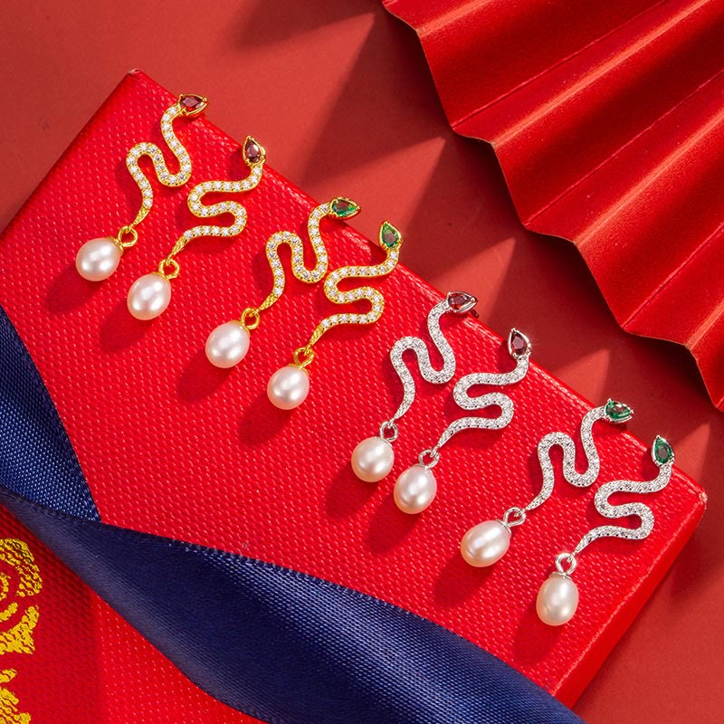 Boucles d'oreilles serpent en argent et perles - Sagesse et protection