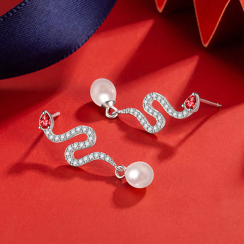 Boucles d'oreilles serpent en argent et perles - Sagesse et protection