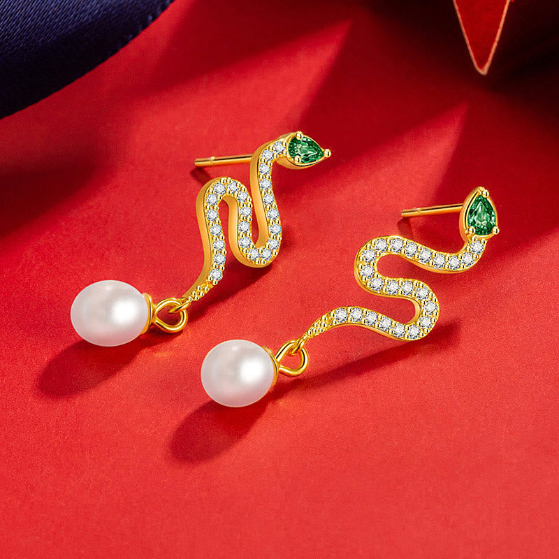 Boucles d'oreilles serpent en argent et perles - Sagesse et protection