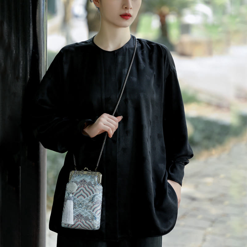 Petit sac bandoulière bleu vagues océan avec chaîne en métal