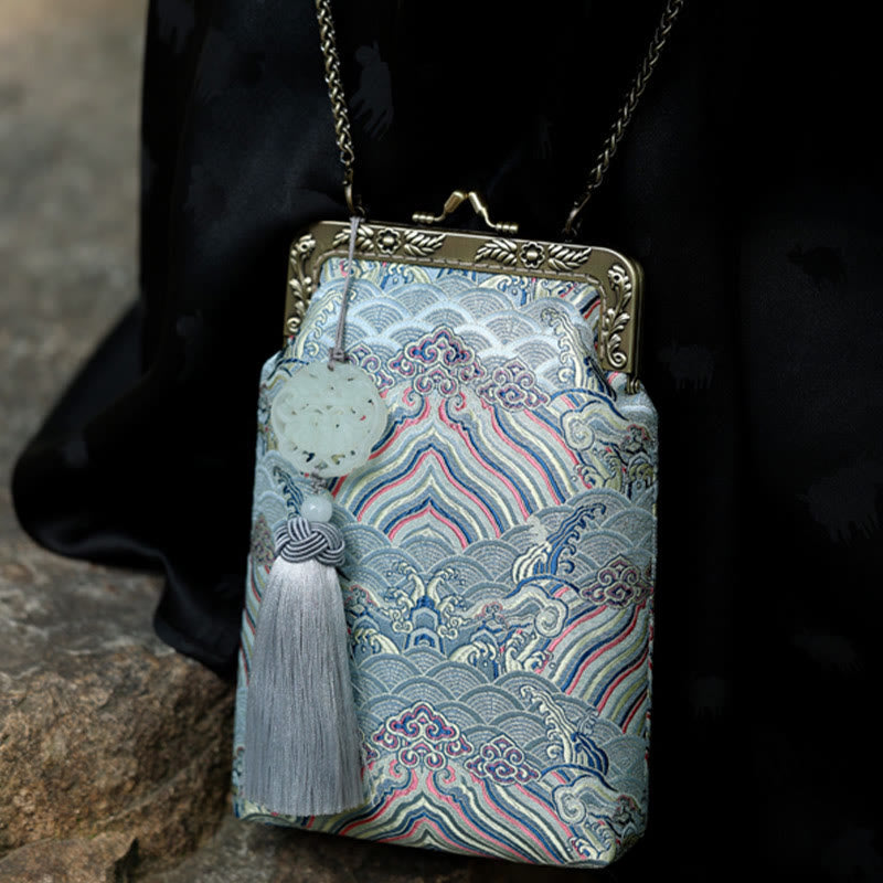 Petit sac bandoulière bleu vagues océan avec chaîne en métal