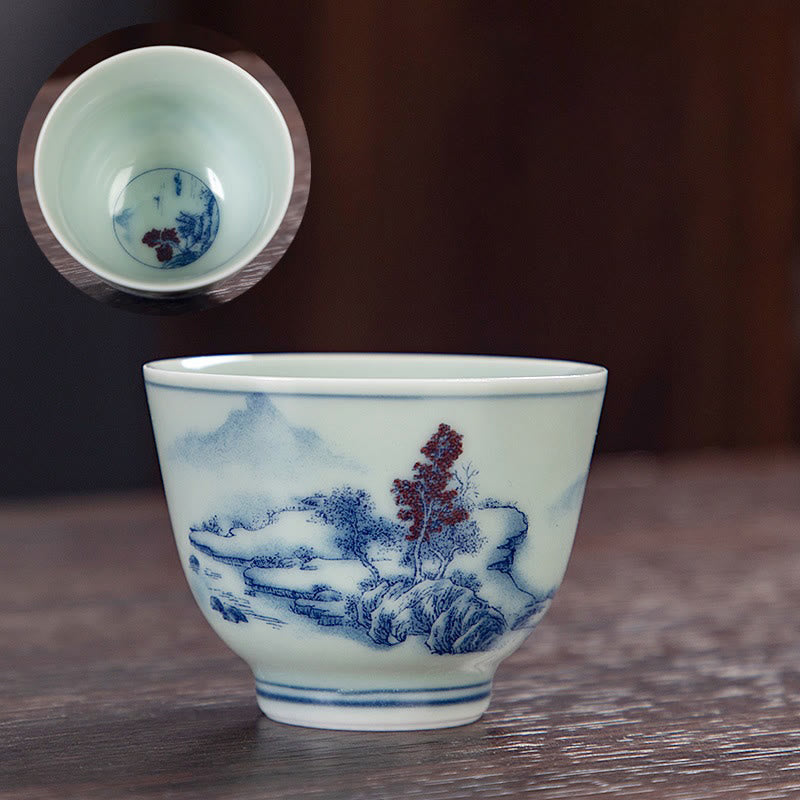 Petite tasse à thé en céramique 50 ml | Vaisselle artisanale Paysage bleu