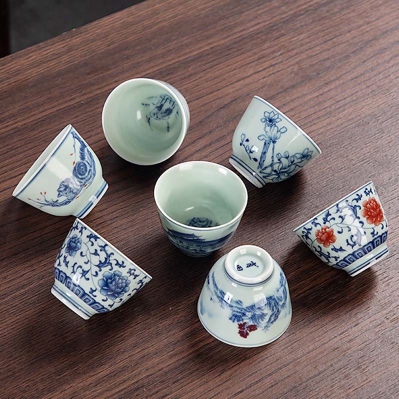Petite tasse à thé en céramique 50 ml | Vaisselle artisanale Paysage bleu