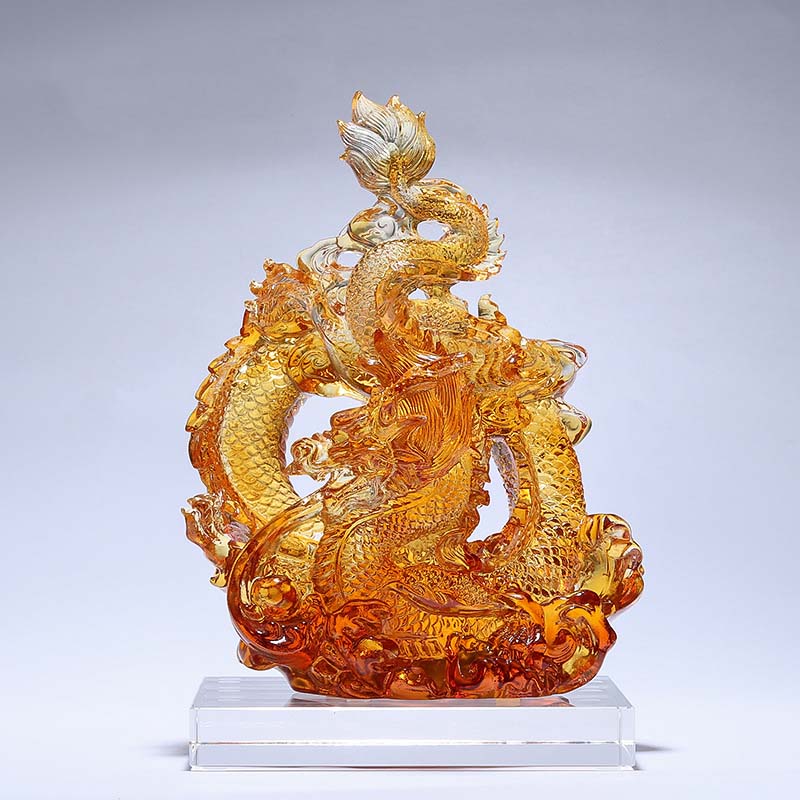 Petite statue de dragon en cristal coloré Liuli pour la protection et la chance