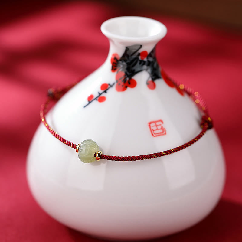 Petit bracelet porte-bonheur en jade Hetian, fil rouge, 6 x 8 mm