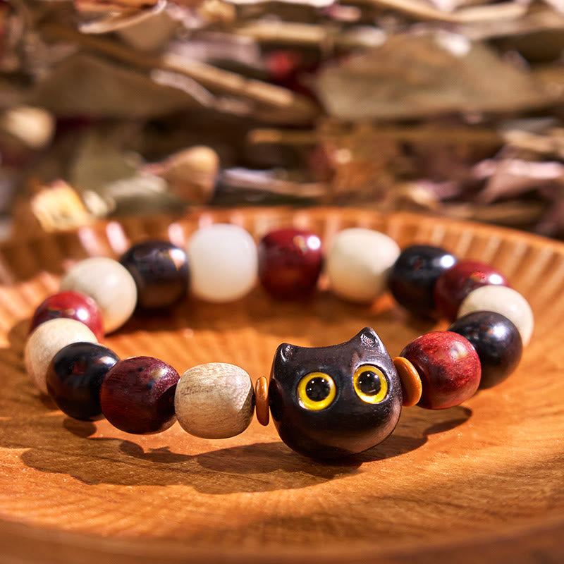 Bracelet de protection en bois de santal rouge et bois d'ébène à petites feuilles