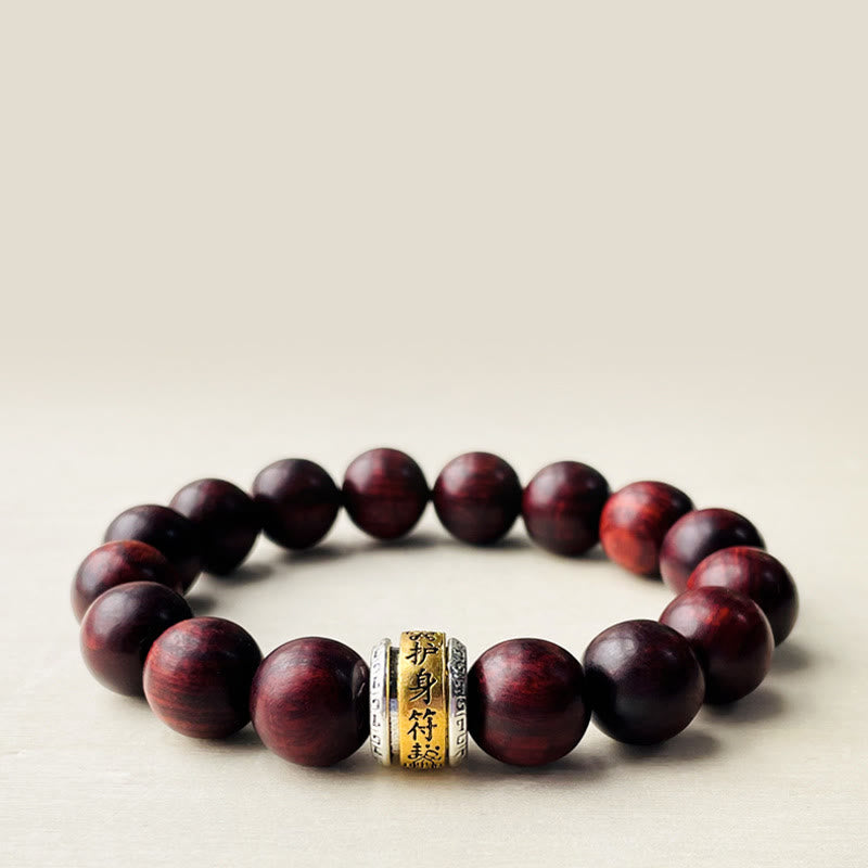 Bracelet de protection en bois de santal rouge à petites feuilles 12 mm