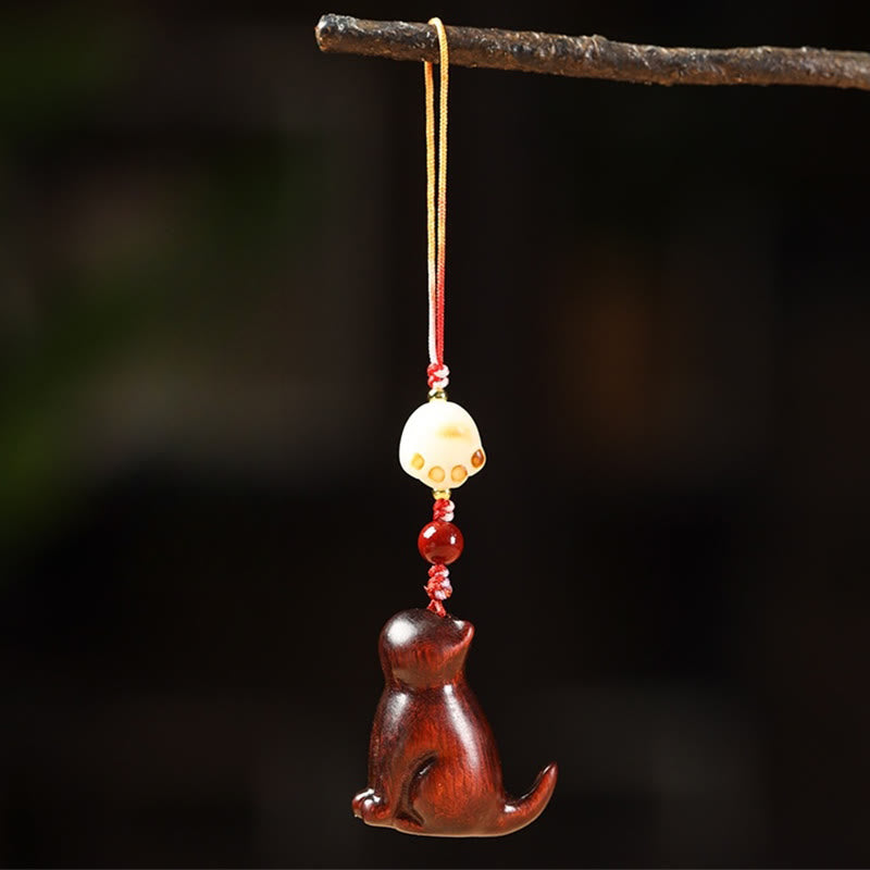 Décoration apaisante pour chat en bois de santal rouge à petites feuilles 11 cm