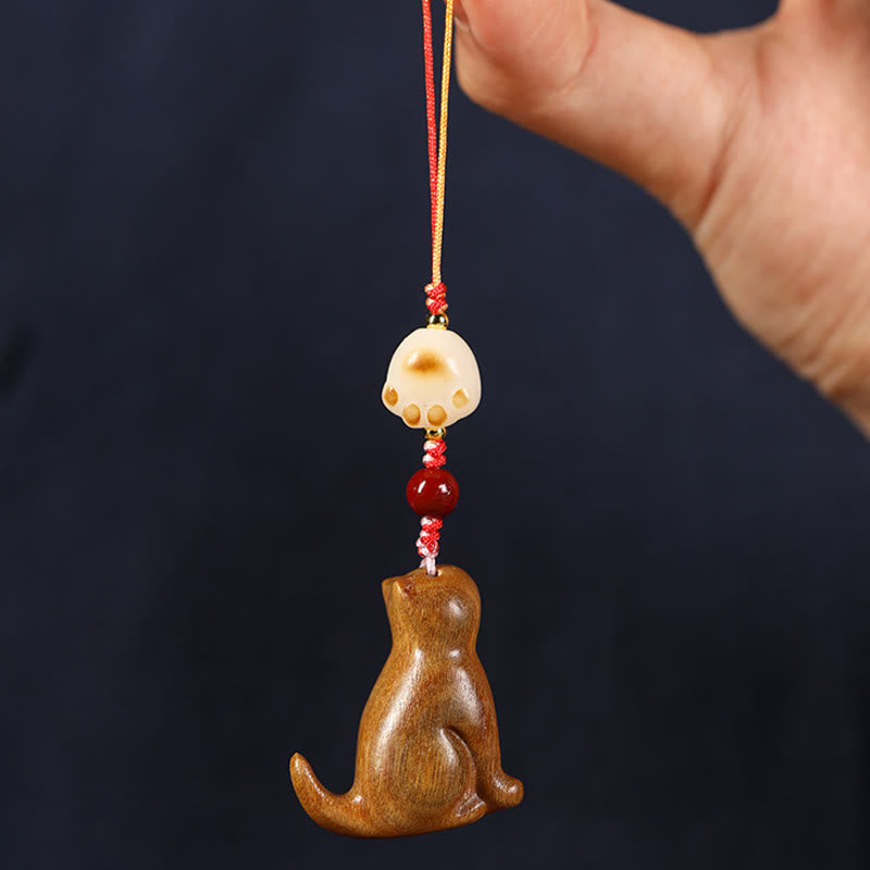 Décoration apaisante pour chat en bois de santal rouge à petites feuilles 11 cm
