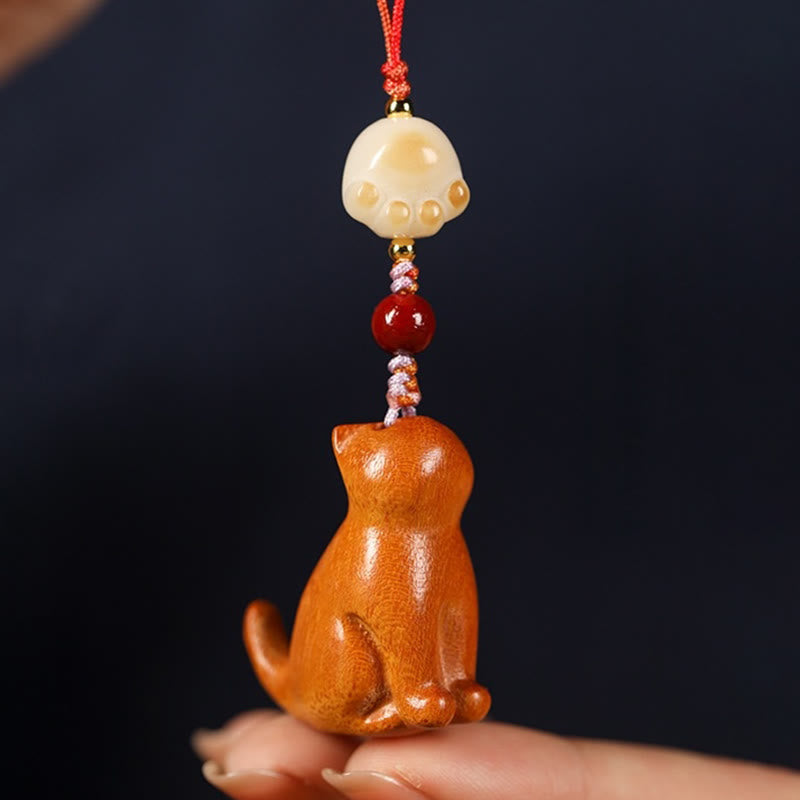 Décoration apaisante pour chat en bois de santal rouge à petites feuilles 11 cm