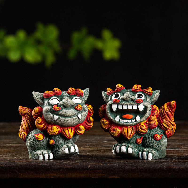 Petite paire de chiens Fu Foo en résine | Statue de Bouddha protecteur