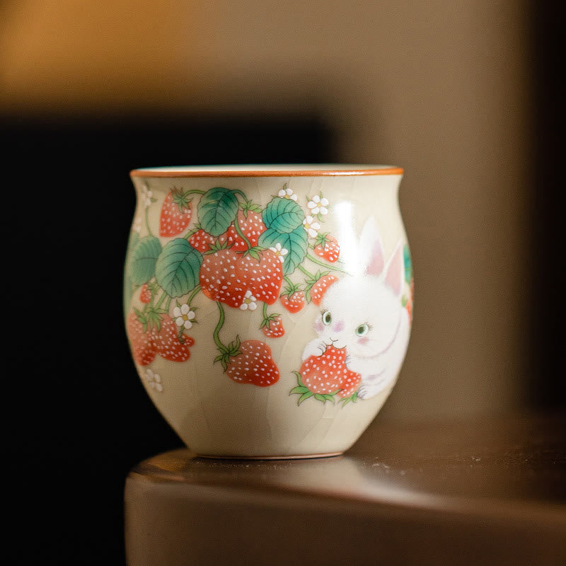 Petite tasse à thé en céramique motif lapin 90 ml avec coffret cadeau | Décor Zen