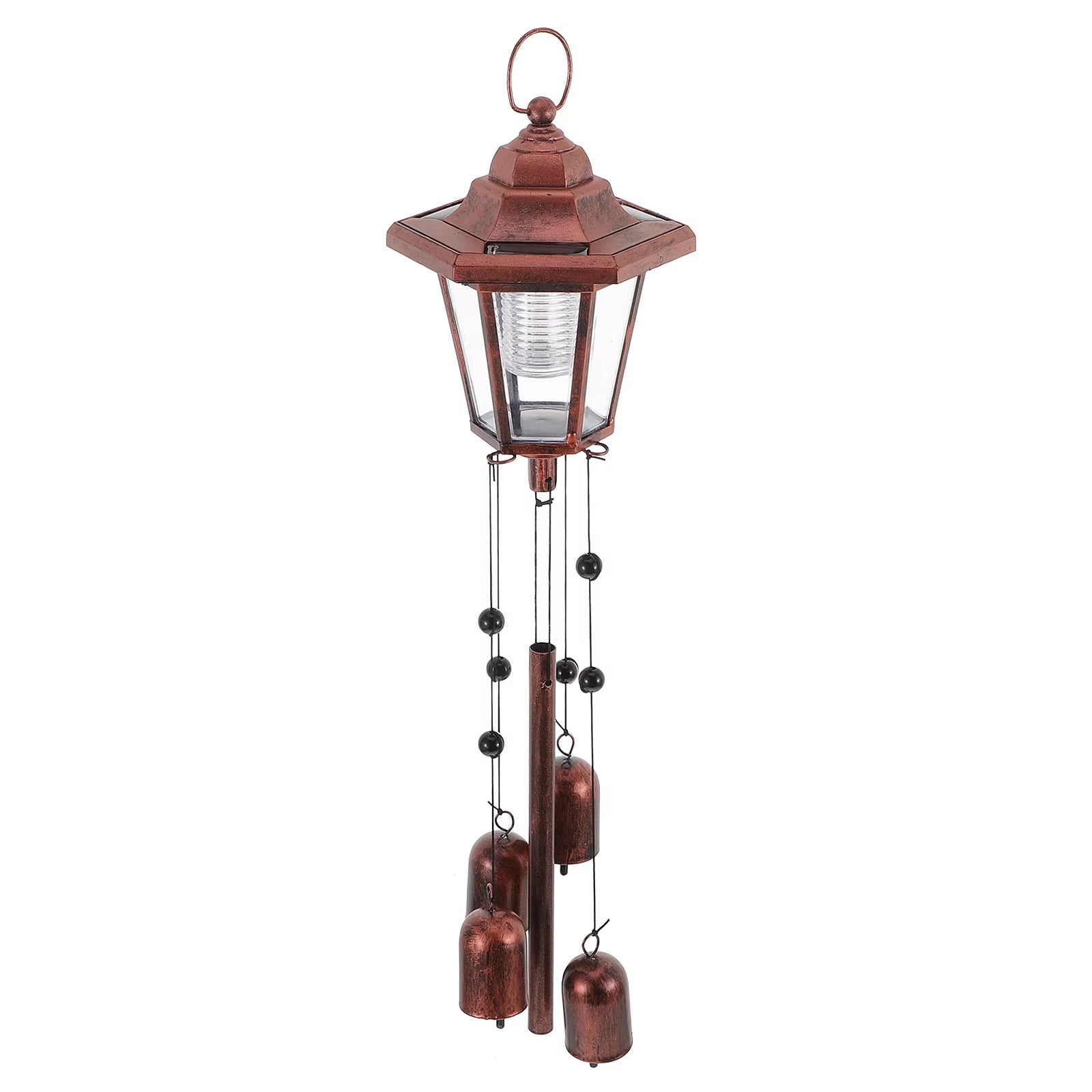 Solar Wind Chimes Outdoor Vintage Garden Light with solar-powered lantern and copper bells