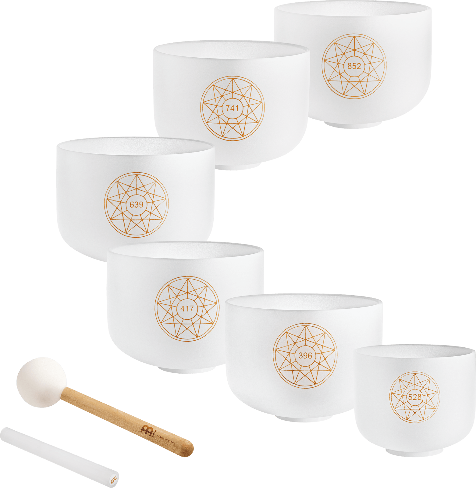 Ensemble de bols chantants en cristal Solfeggio (396, 417, 528, 639, 741, 852 Hz)