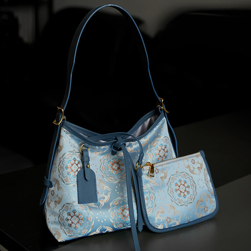 Sac bandoulière en brocart Song avec broderie grue, cerf et papillon