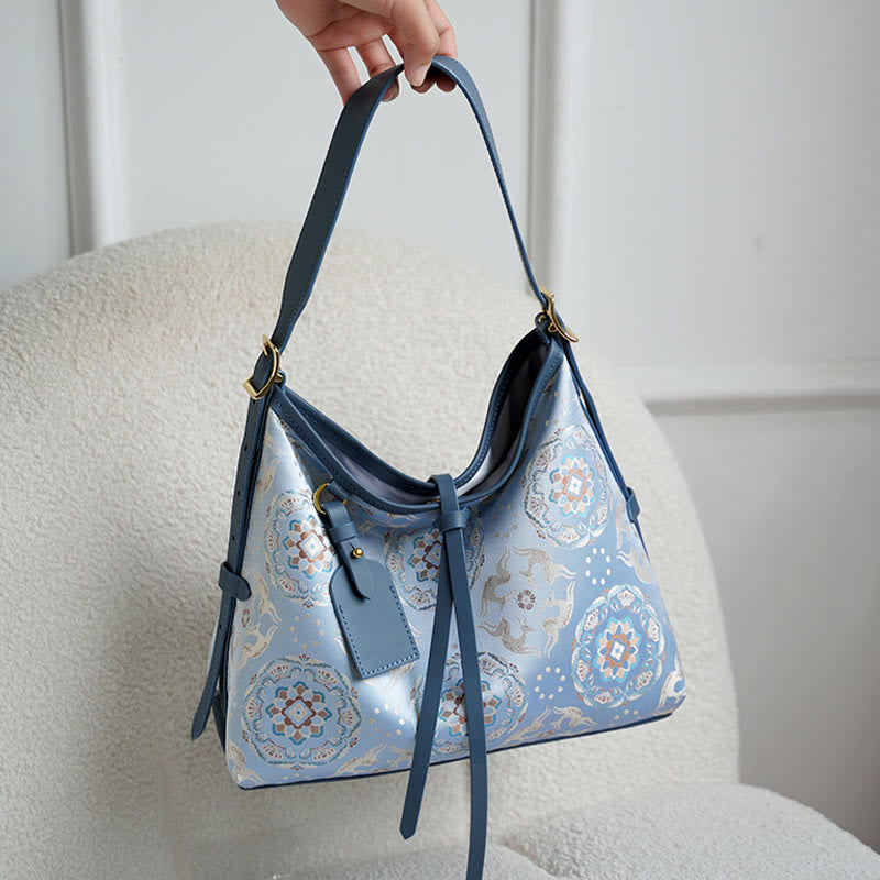 Sac bandoulière en brocart Song avec broderie grue, cerf et papillon