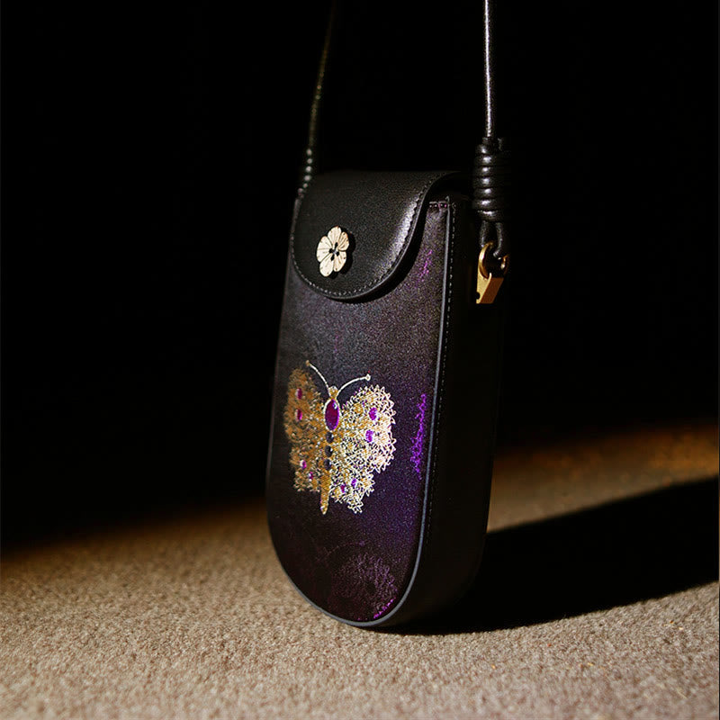 Sac à bandoulière rétro Song Brocade à fleurs et papillons