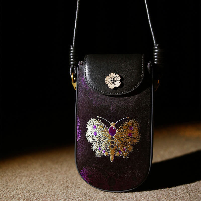 Sac à bandoulière rétro Song Brocade à fleurs et papillons