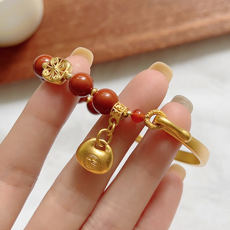 Bracelet demi-lingot en agate rouge du Sud avec personnage Fu