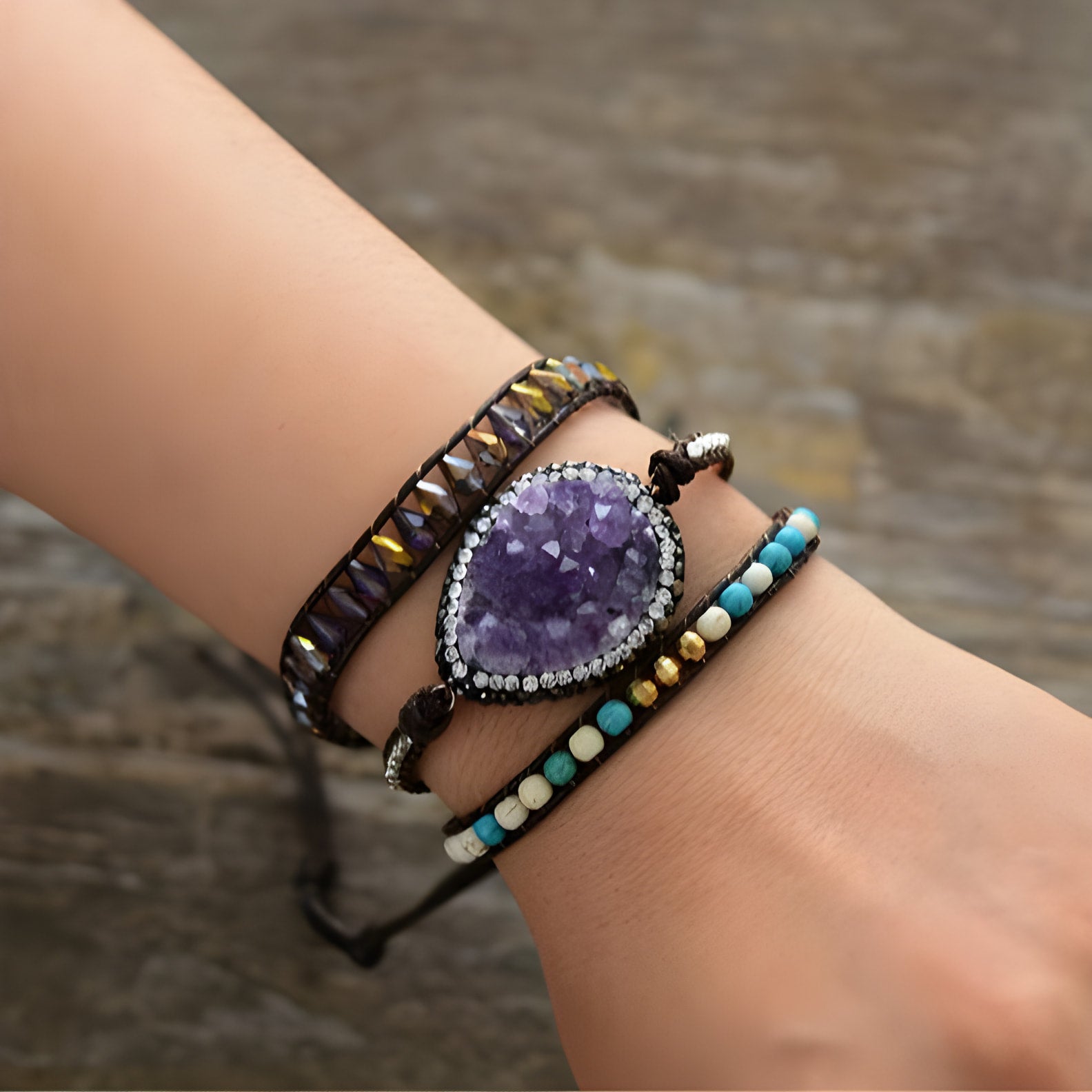 Bracelet spirituel en améthyste et druzy pour l'équilibre