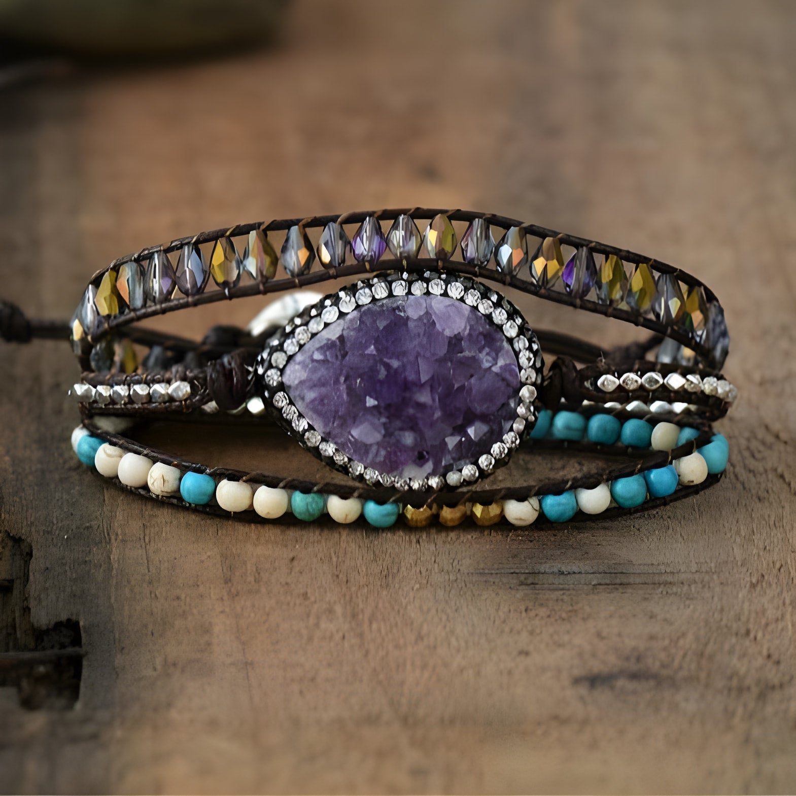 Bracelet spirituel en améthyste et druzy pour l'équilibre