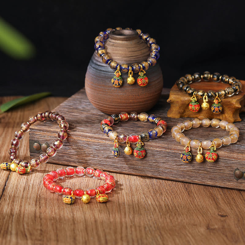 Bracelet spirituel avec bête avaleuse d'or et perles Liuli