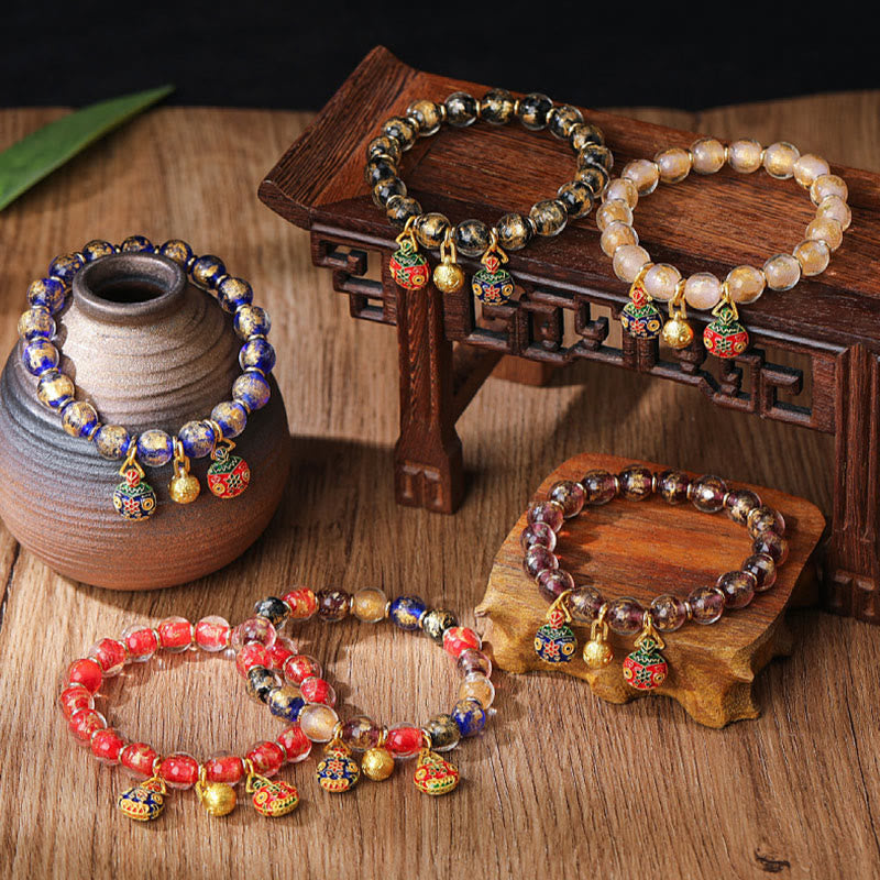 Bracelet spirituel avec bête avaleuse d'or et perles Liuli