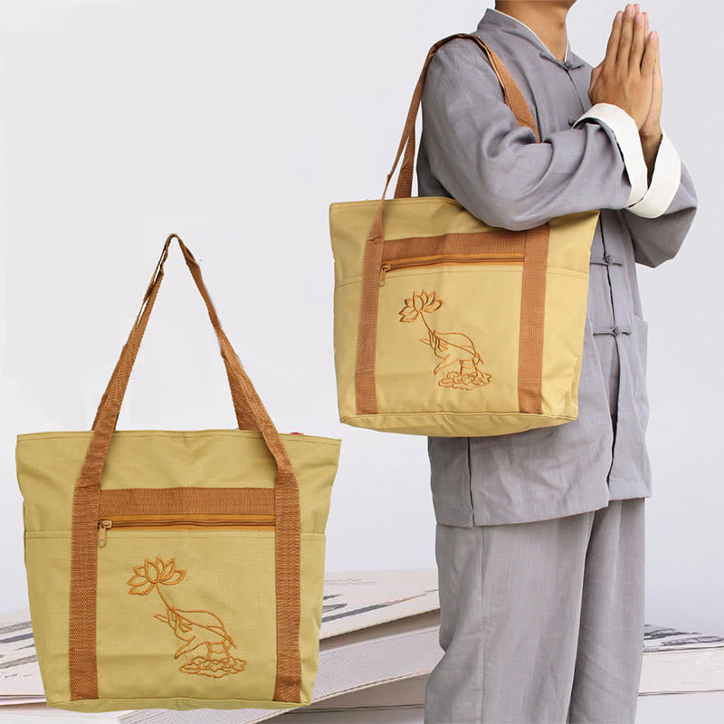 Sac fourre-tout spirituel en toile avec motif de broderie lotus