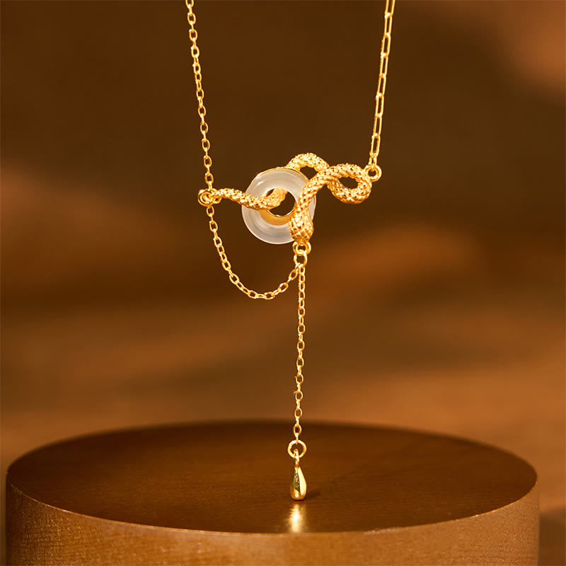 Collier avec boucle de paix en calcédoine spirituelle et serpent en argent 925