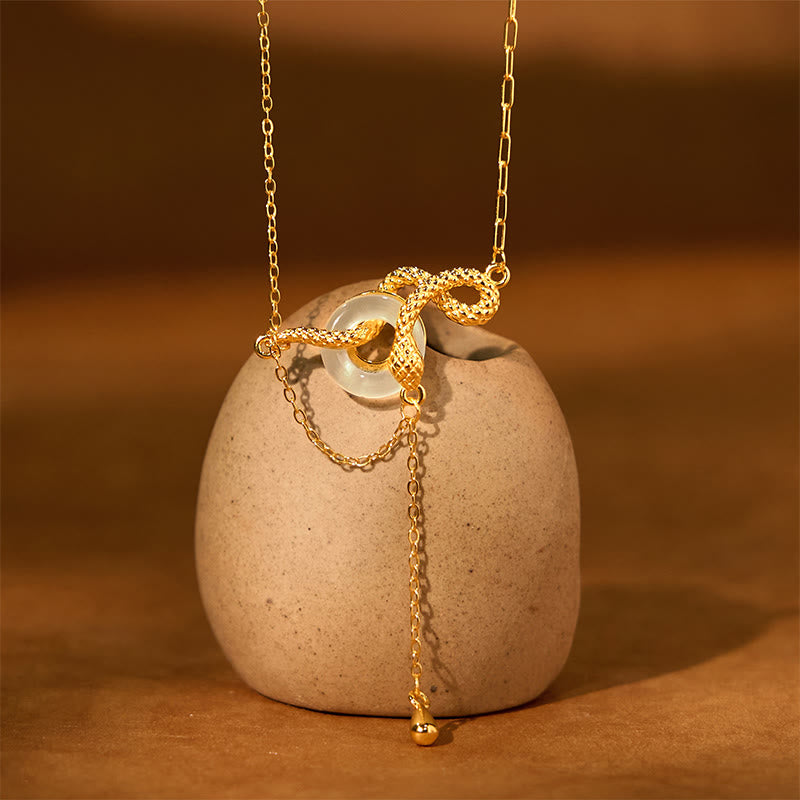 Collier avec boucle de paix en calcédoine spirituelle et serpent en argent 925