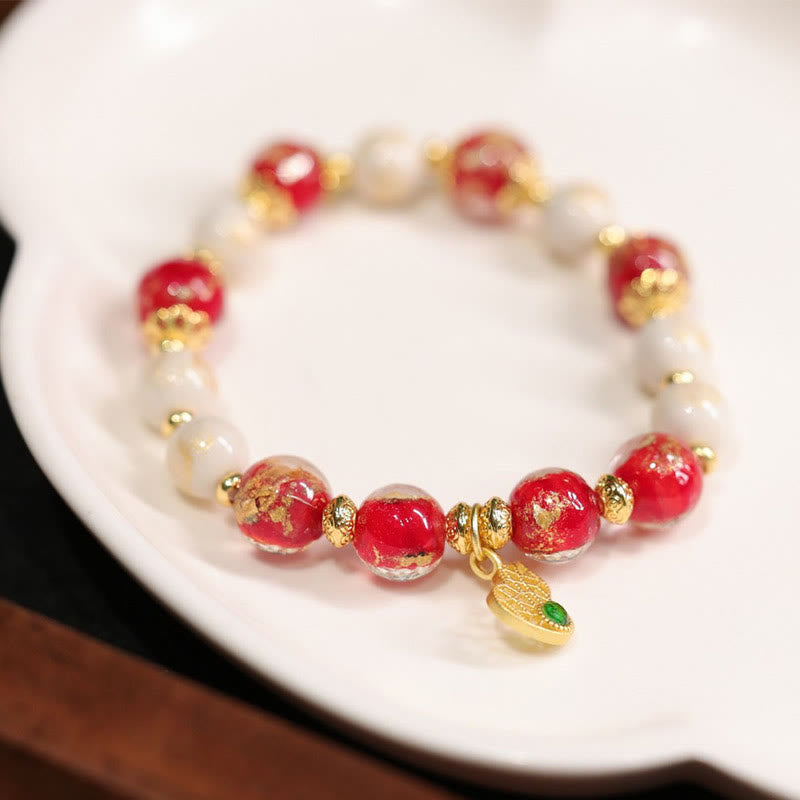 Bracelet Gourde Spirituelle Dieu de la Richesse avec Perles de Verre Liuli