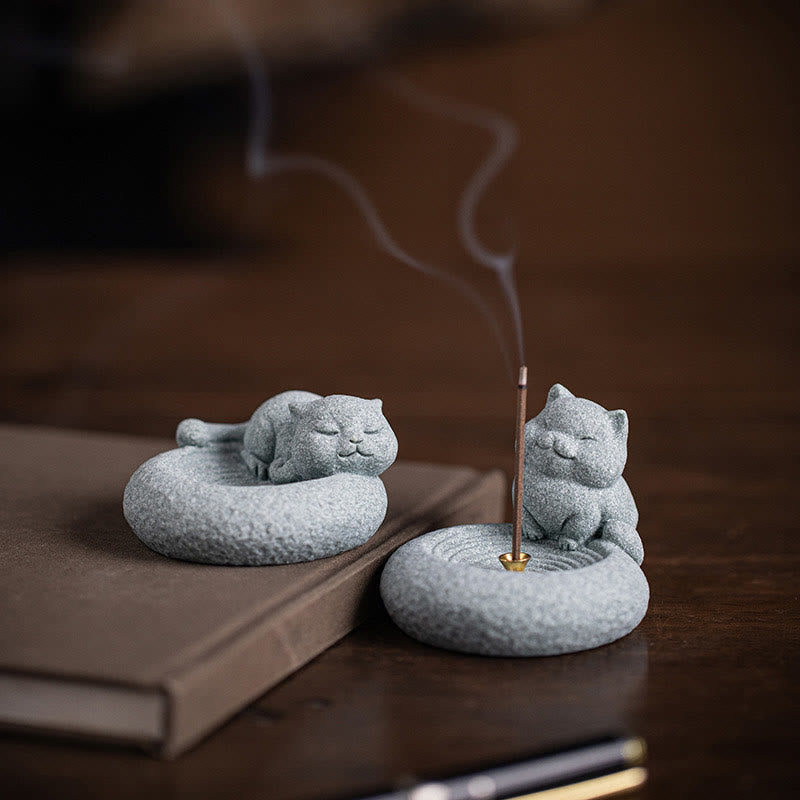 Brûle-encens en céramique pour chat debout 7,6 cm pour la méditation