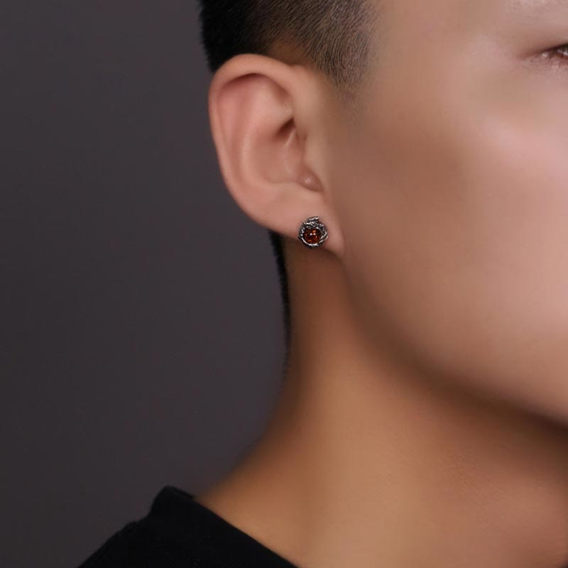 Boucles d'oreilles à tige en argent sterling avec dragon ambré et succès
