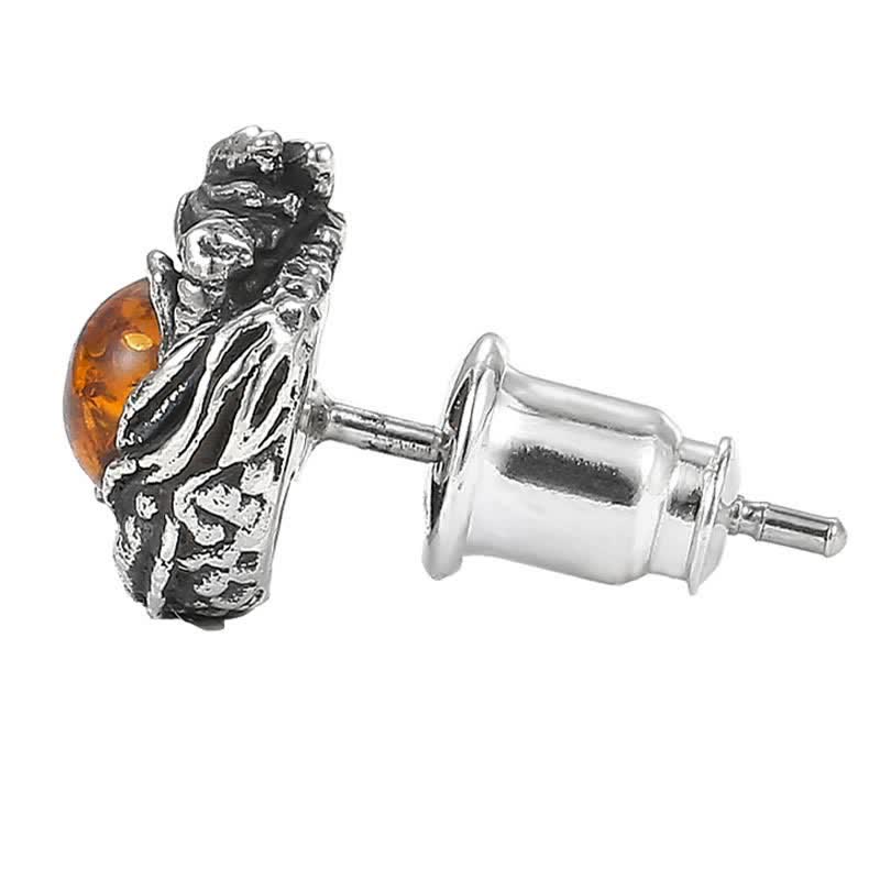 Boucles d'oreilles à tige en argent sterling avec dragon ambré et succès