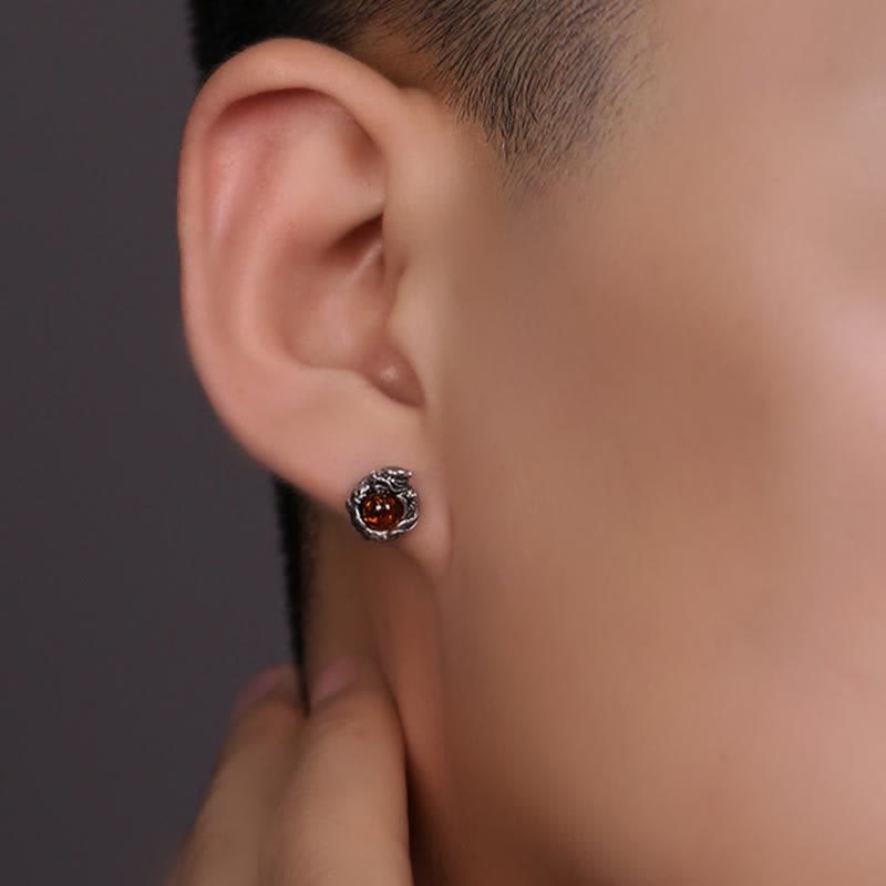 Boucles d'oreilles à tige en argent sterling avec dragon ambré et succès