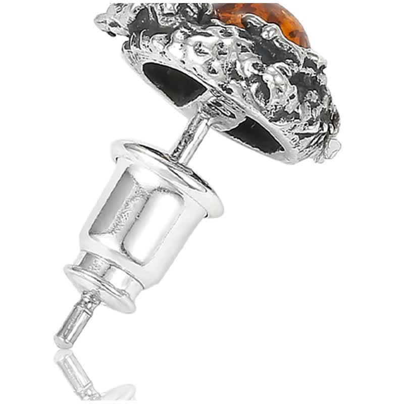 Boucles d'oreilles à tige en argent sterling avec dragon ambré et succès