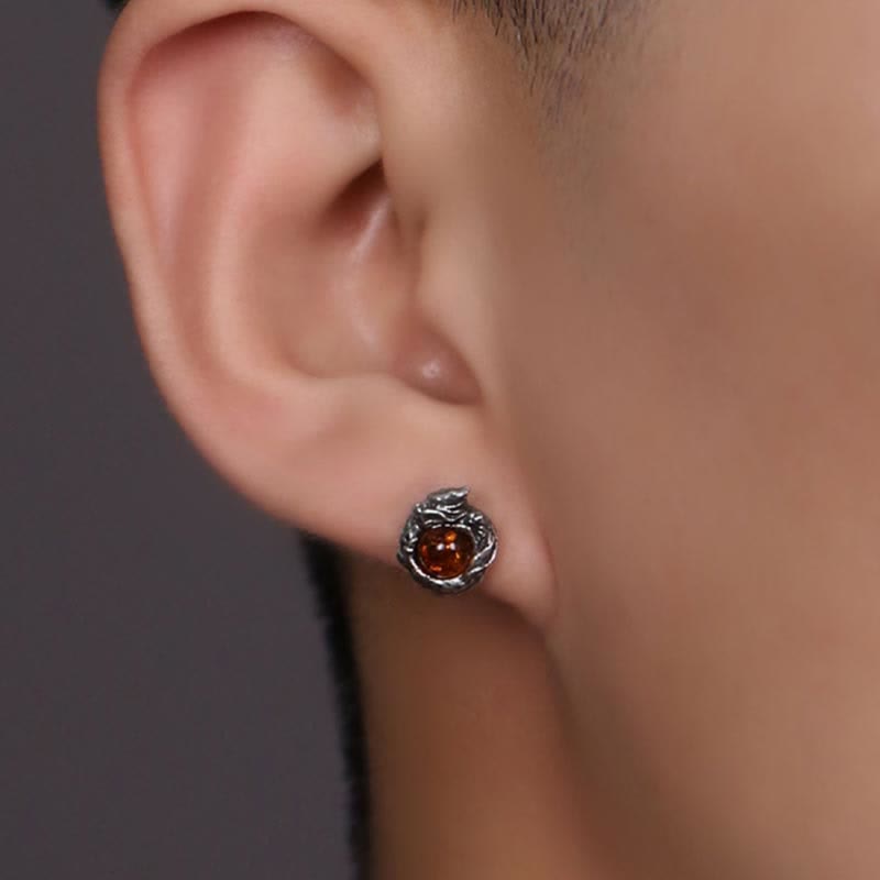 Boucles d'oreilles à tige en argent sterling avec dragon ambré et succès