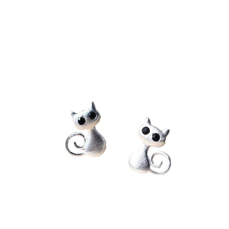 Boucles d'oreilles à tige en argent sterling avec motif de chat mignon et bénédiction