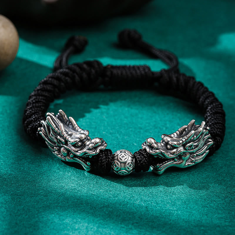 Bracelet double dragon en argent sterling | Chance et protection