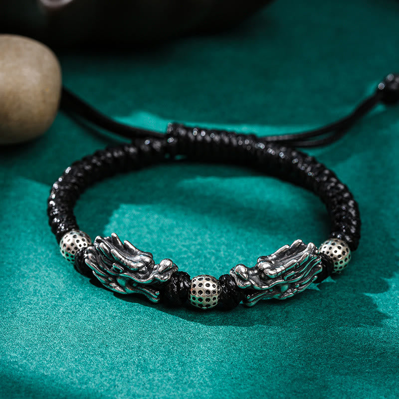 Bracelet double dragon en argent sterling | Chance et protection