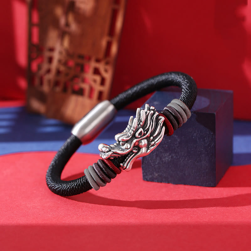 Bracelet dragon en argent sterling | Porte-bonheur tressé 6 mm