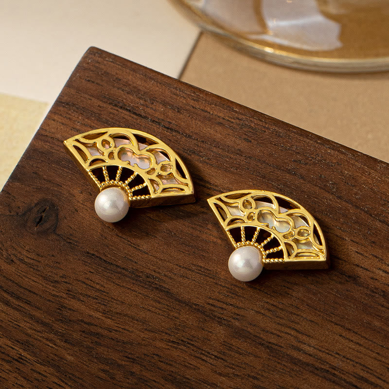 Boucles d'oreilles en argent sterling avec motif éventail et perles de sagesse