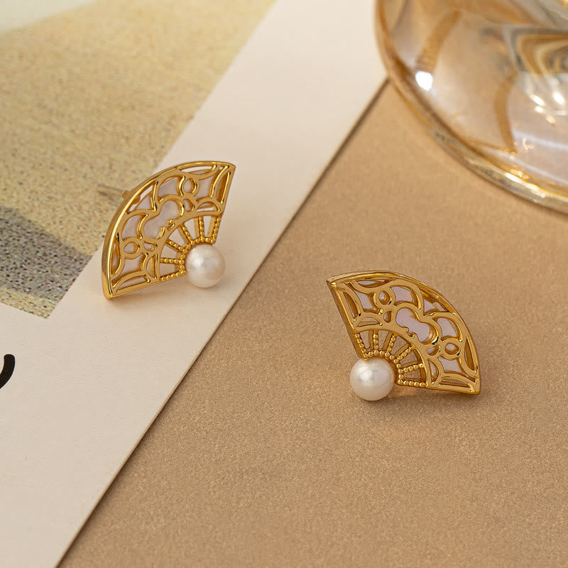 Boucles d'oreilles en argent sterling avec motif éventail et perles de sagesse