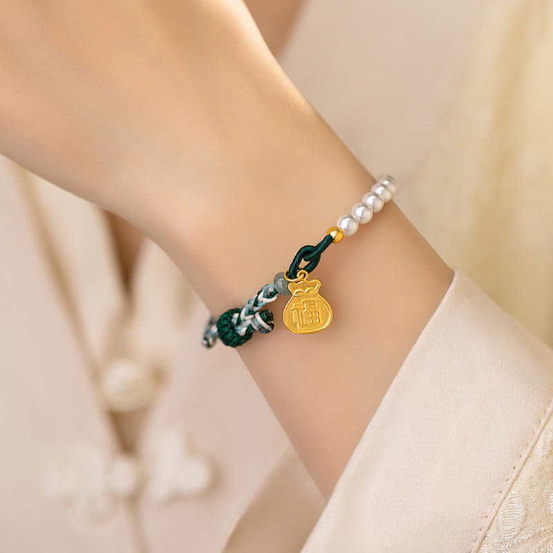 Bracelet de sagesse en argent sterling, perle Fu et jade Hetian