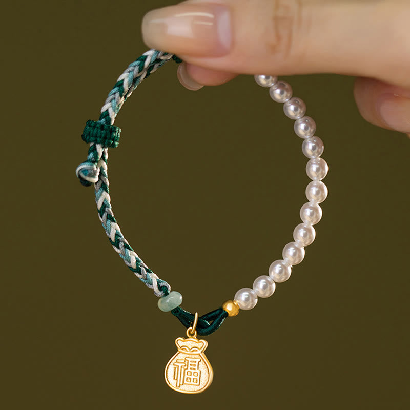 Bracelet de sagesse en argent sterling, perle Fu et jade Hetian